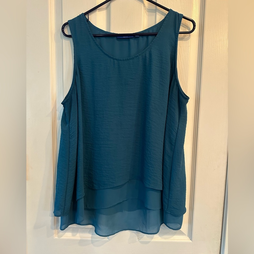 Apt. 9 Teal Layered Sleeveless Blouse with layered hem, XL